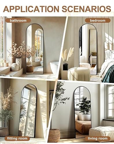 Delma Full Length Mirror, Large Floor Mirror for Wall, Bedroom, Bathroom, Living Room with Aluminium Frame (Stand, Arch 69x24, Black) thumbnail 8