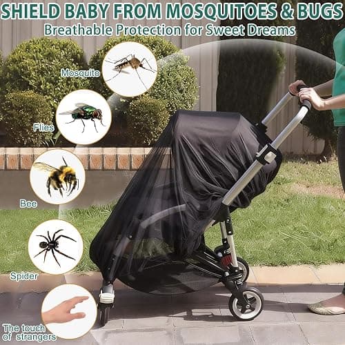 Baby Stroller Mosquito Net (2 Pack) - Durable Mesh Protection for Bassinets, Cradles, Playards, Pack N Plays & Portable Mini Cribs | Breathable Universal Fit Insect Barrier (Black) thumbnail 5