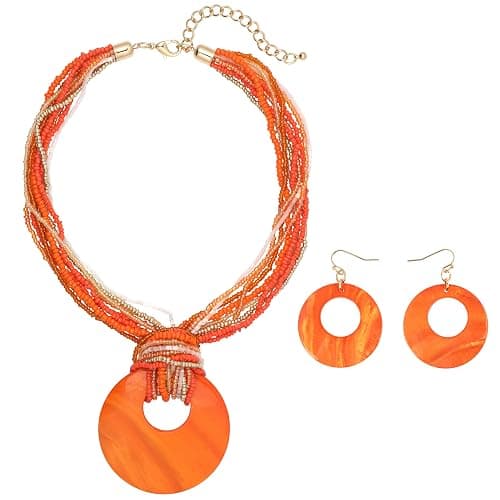 Coiris Multi Strand Statement Colorful Beaded Necklace with Big Circle Shell Pendant for Women - Image 1