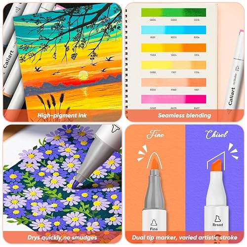 Caliart 121 Colors Alcohol Markers Dual Tip Art Marker Set Chisel & Fine | Permanent Colored Pens with Case for Beginners Artists Adults Coloring Book Sketch Illustration Painting School Supplies Gift thumbnail 5
