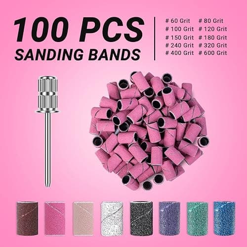 MelodySusie 100 Pcs Nail Drill Bits Sanding Bands for Nail Drill 180 Fine Grit Nail File Sanding Bands for Acrylic Nails Gel Manicures and Pedicure - 180 Grit - Pink thumbnail 3