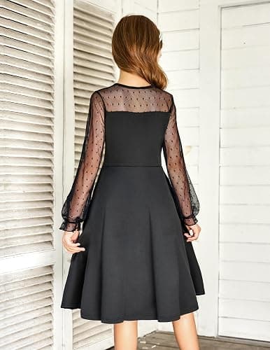 Arshiner Girl's Contrast Mesh Puff Long Sleeve High Waist A Line Short Dress with Pockets for 6-13 Years thumbnail 3