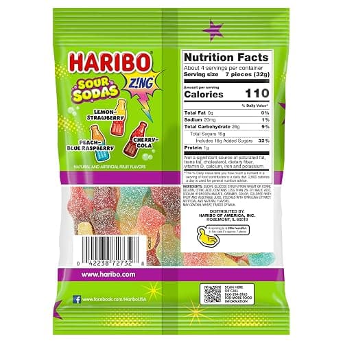 Haribo Sour Sodas Gummy Candy, 4.5 oz (Pack of 12) - Soft & Chewy Gummi Sweet Treats in Assorted Tangy Fruity Fusion Flavors, No Artificial Colors thumbnail 2