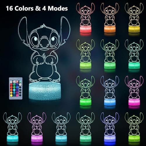 Hoofun Stitch Night Light with Timer & Memory,【2025 New Upgraded】 16 Color Changing LED Lamp,Touch & Remote Control, Stitch Gifts for Girls, Kids, Boys,Cute Bedroom Decor for Birthday Christmas Party thumbnail 5