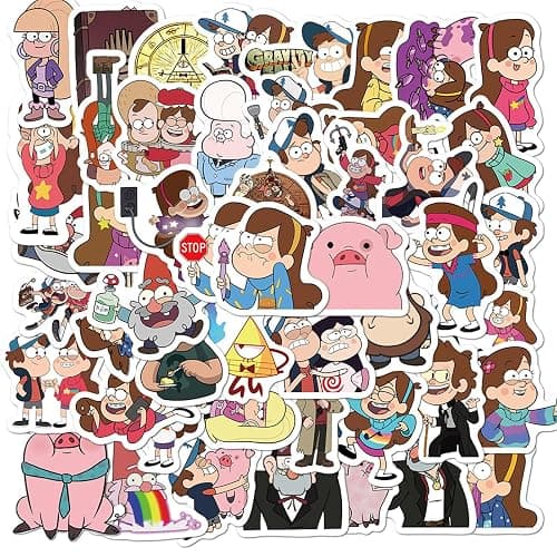 50Pcs Mixed Cartoon Gravity Falls Stickers Gifts for Kids Girl Laptop, Cute Waterproof Vinyl Cartoon Decal for Teen Water Bottle Bike Guitar Phone Skateboard Luggage (Gravity Falls) thumbnail 6