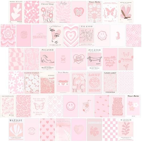 Pink Wall Collage Kit - Aesthetic Posters, Dorm Room Decor for Teen Girl (50pcs 4x6 inch) - Image 1
