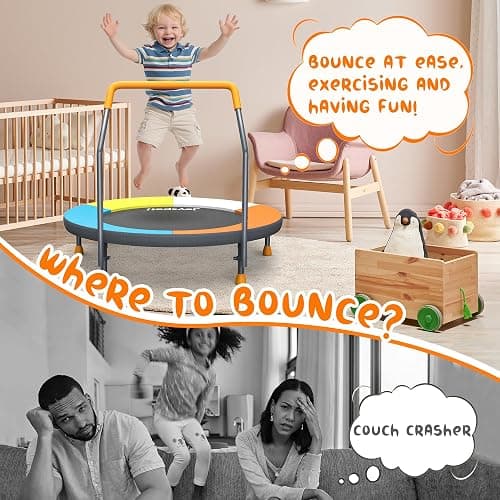 3FT Foldable Trampoline for Kids - 36” Mini Small Trampoline with Handle Bar, Indoor Outdoor Fun, Height-Adjustable, Max Load 100LBS, Perfect Toddler Baby Jumping Mat for Fitness & Recreation thumbnail 7
