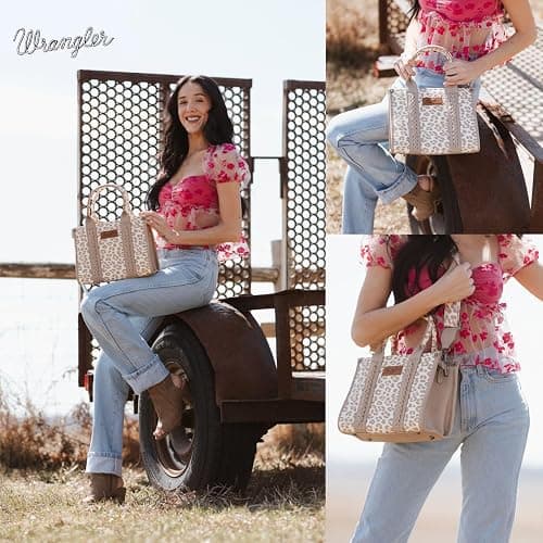 Wrangler Cow Print Tote Bag for Women Western Purse Boho Top Handle Satchel Handbag with Signature Strap thumbnail 2