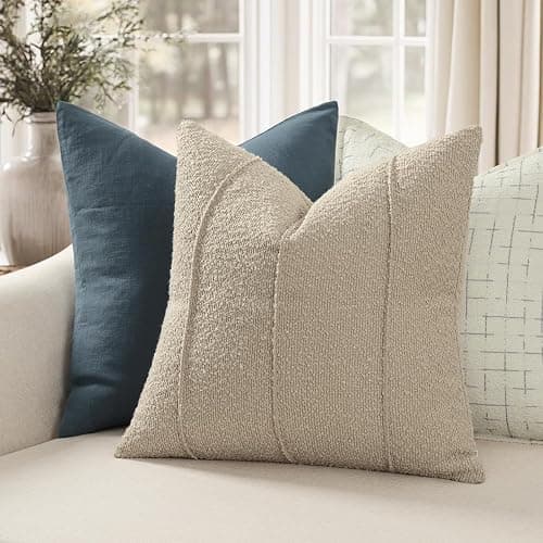 YCOLL Bouclé Kissenbezug 40x40 2er Set, Weiche Struktur Kissenbezüge mit Streifen, Moderne Kuschelige Dekokissen für Sofa, Couch & Bett, Kissenhüllen für Wohnzimmer, Haferfarben thumbnail 2