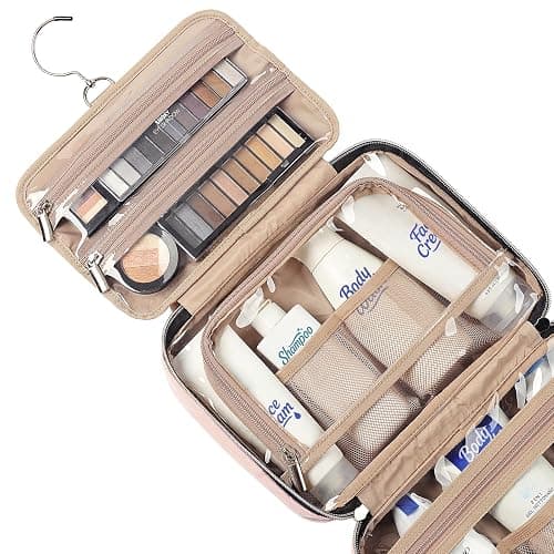 NISHEL Travel Toiletry Bag for women, Portable Hanging makeup Organizer | for Travel-Sized Shampoo, Conditioner, Brushes Set, makeup Accessories, Medium Size, Pink thumbnail 4