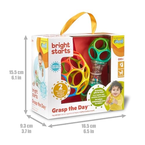 Bright Starts Easy-Grasp Oball Bundle Gift Set - Grasp The Day, Ball and Rattle Toys 2-Pack, BPA Free, Unisex, Newborn+ thumbnail 3