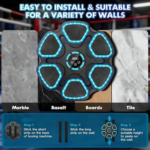Zenova Music Boxing Machine,Smart Wall Mounted Boxing Machine with Gloves & LED Lights,9 Speeds & 11 Models Bluetooth Music Workout Boxing Training Equipment for Kids Adults Home,Office and Gym thumbnail 7