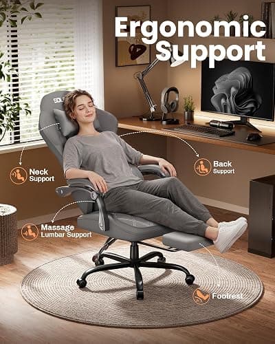 Precision Synergie Fabric Gaming Chair with Massage Function, Silver Grey | Ergonomic Computer Chair with Footrest, Headrest and Lumbar Support, Comfy PC Gamer Chairs for Adults thumbnail 5