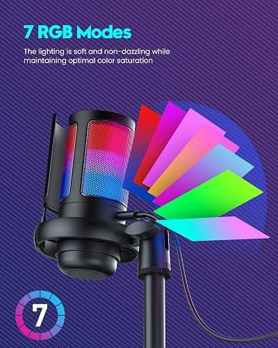 Gaming Microphone for PC: USB Mic for Podcasts Videos & Streaming - Condenser Mic with Quick Mute & Pop Filter - RGB Microphone Gift for Gamer boys - Compatible with PS4/5 & Computer & Laptop thumbnail 4