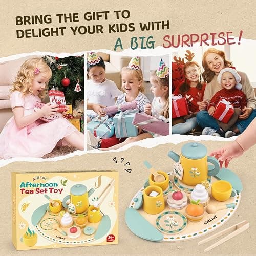 Airlab Tea Sets for Toddlers 3-5 Girl Birthday Gift 2 Year Old Princess Party Wooden Play Food Toy Sets for Kids Kitchen Accessories Age 3 4 5 6 Wood Educational Toys thumbnail 8