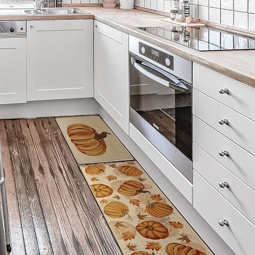 Fall Pumpkin Kitchen Mats Set of 2, Autumn Kitchen Rugs, Non-Slip Absorbent Door Mats, Seasonal Thanksgiving Home Decor Kitchen Floor Mat 17x29 and 17x47 Inch DM087 thumbnail 5
