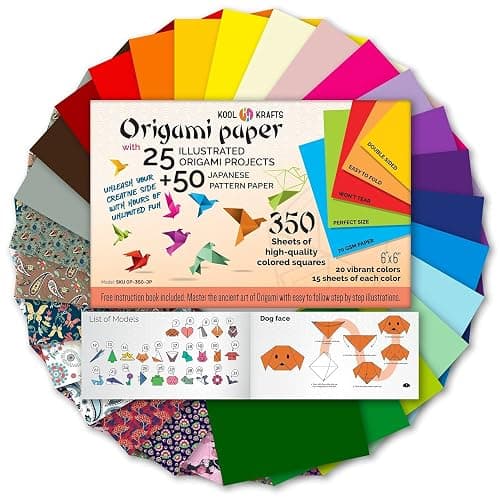 Origami Paper | 350 Origami Paper Kit | Set Includes - 300 Sheets 20 Colors 6x6 | 50 Traditional Japanese Patterns | Origami Book 25 Easy Colored Projects | Kids Crafts | Christmas Gifts for boys 8-12 thumbnail 9