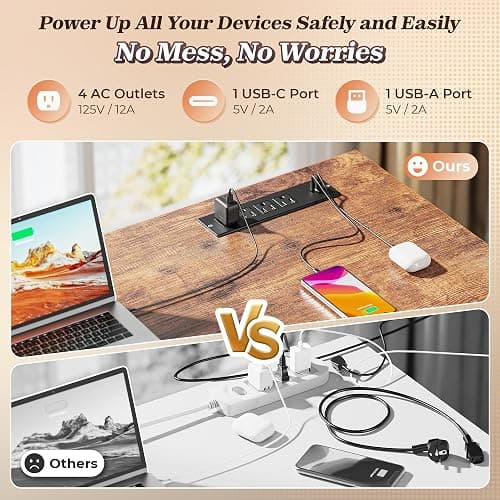PRAISUN 61" L Shaped Desk with Power Outlets and USB-C Port, Reversible Computer Corner Office Desk with 4 Fabric Drawers and 2 Height-Adjustable Shelves, Large for Gaming Writing Study, Rustic Brown thumbnail 4