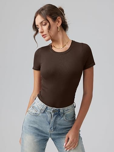 OQQ Women's Crew Neck Short Sleeve Bodysuit Ruched Stretch Vacation Basic for Tops Spring & Summer thumbnail 4