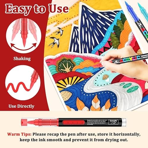 Gelanty Feutre Acrylique,120 couleurs Acrylic Paint Marker avec pinceau flexible, Straight Liquid Acrylic Brush Marker peignant le verre, le bois, les œufs de Pâques. thumbnail 8