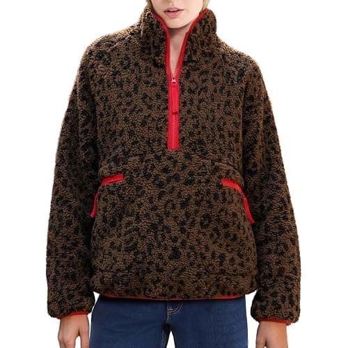 Ainangua Fuzzy Half Zip Fleece Jacket Women Long Sleeve Sherpa Pullover Sweatshirt Casual Warm Winter Chunky Teddy Outerwear - Image 1