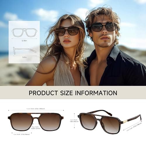 konqkin Retro Aviator Sunglasses for Women Men:Polarized Trendy Vintage 70s Rectangle Womens Shades Sun Glasses UV Protection thumbnail 5