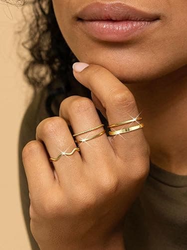 Tungary Adjustable Stackable Rings for Women Non Tarnish CZ Ring Set | 9 Pcs Open Ring Set, Hypoallergenic, Waterproof, Statement Thumb Knuckle Pinky Rings, Promise Wedding Ring, Gold/Silver Rings thumbnail 5