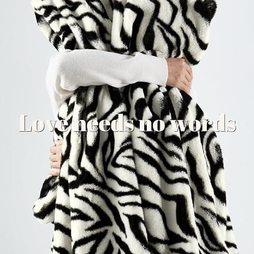 JONIYEAR Soft Fluffy Zebra Print Faux Rabbit Fur Throw Blanket 50" x 60", Luxury Cozy Shaggy Fuzzy Blankets, Reversible Cute Warm Animal Printed Blanket for Women Winter,Washable,Cream White and Black thumbnail 3