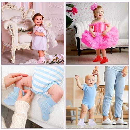 Hillban 9 Pairs Baby Lace Socks Girls' Ruffle Socks for Newborn Infants Princess Frilly Lace Cotton thumbnail 7