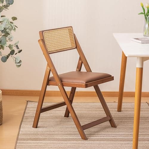 SOBIBO Wood Folding Dining Chairs, Padded Seat, Set of 2, Coffee & Walnut | Solid Wood Frame, Rattan Backrest, 600lbs Capacity, No Assembly Required, Mid Century Modern for Dining Room, Balcony, Patio thumbnail 2