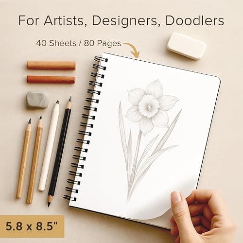 Artist’s Sketchbook Hardcover – 200GSM Very Thick Paper – Spiral Sketch Book for Drawing and Mixed Media – Sketch Pad, Art Book - 5.8 x 8.5, 40 Sheets / 80 Pages thumbnail 4