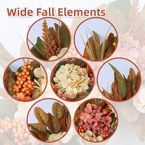 26" Autumn Fall Door Wreath with Hydrangea Berry Eucalyptus for Outdoor | Realistic Eucalyptus Leaves, Hydrangea Flowers, Berries and Hook for Farmhouse Fall Decorations; UV-resistant, Weatherproof thumbnail 3