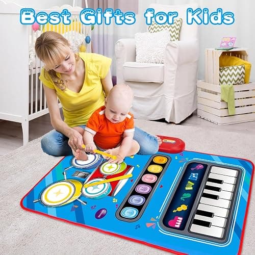Baby Toys for 1 Year Old: Baby Musical Mat Toddler Toys Age 1-2 - 2 in 1 Piano Drum Babies Play Mat - Infant Music Toy 12-18 Months Babies Birthday Valentines Gifts for 1 2 3 Year Old Boys Girls thumbnail 7