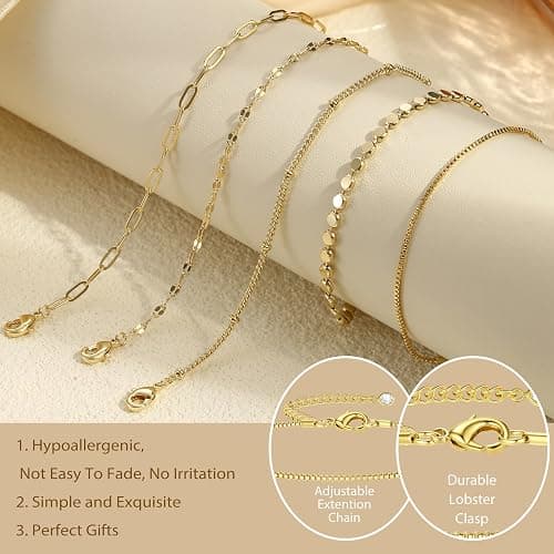 Dochais 5 Stück Armband Damen Gold Set Armband 14K Vergoldet Verstellbar Armbänder Gold Boho Schlange Kubanische Büroklammer Armbänder Schmuck für Damen Frauen Mädchen - Image 1