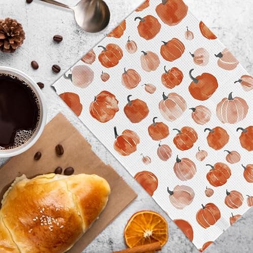 KFXHANGD Fall Pumpkin Decor Kitchen Towels and Dishcloths Set of 2, Fall Thanksgiving Day Hand Dish Towel, Farmhouse Autumn Pumpkins Decorative Hand Tea Towels for Bathroom Kitchen, 16×24 Inch thumbnail 2