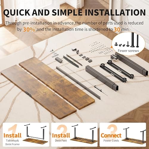 Veken 55 Inch Large Electric Standing Desk, Heights Adjustable, Sit to Stand Up, Work Home Office Computer Table for Study, Walking Pad, Writing, and Games, Wooden Desktop Desks, Brown thumbnail 5