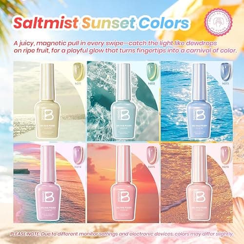 Beetles Summer Voyage Cat Eye Gel Nail Polish Set - 9ML 6 Colors Saltmist Sunset Summer Cat Eye Gel Nail Polish Kit Yellow Blue Green Pink Purple Soak Off UV Salon DIY at Home Manicure Gift for Women thumbnail 7