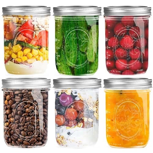 Miuyhji Wide Mouth Mason Jars 16 oz with Lids [6 Pack], Canning Jars with Metal Airtight Lids and Bands, 16 oz Glass Jars for Fermenting, Pickling, Freezing, Preserving, Meal Prep, Jar Décor - Image 1