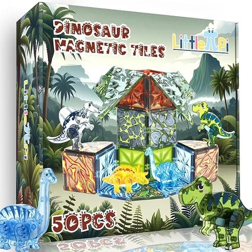 Magnetic Tiles Dinosaur Toys for Kids 3-5 5-7 Magnet Building Blocks Toddler Toy Dinosaurs - 3 Year Old Boy Gift STEM Learning Resources for Kids Ages 3 4 5 6 7 8 Gifts for 4 Year Old Boys - Image 1