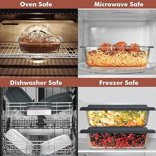 Razab LARGE 7.6 Cups/1800 ML/1.9 Qt Glass Loaf Pan with Lids (Set of 2) - Meatloaf Pan BPA free Airtight Lids Grip Handle Easy Carry, Microwave and Oven Safe - Loaf Pans For Baking Bread, Cakes thumbnail 5