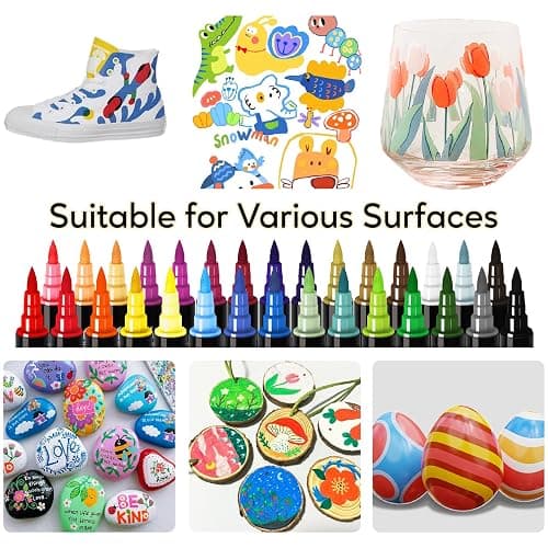 Recheel 30 Colors Acrylic Paint Markers, Dual Tip Fine and Brush Tips for Detailed Art, Crafting, Rock Painting, Wood, Glass, Ceramic, and More thumbnail 8