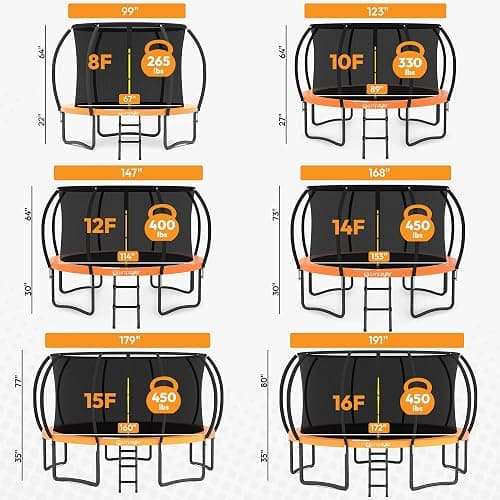 JUMPZYLLA Trampoline Outdoor 8FT 10FT 12FT 14FT 15FT 16FT with Enclosure and Ladder, ASTM Approved Recreational Trampoline for Kids and Adults, Anti-Rust Coated Frame thumbnail 8