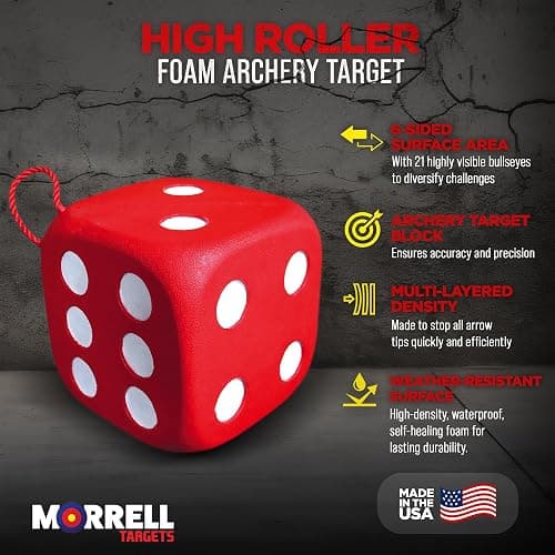 Morrell High Roller Foam Archery Target, 6-Sided Cube w/ 21 Bullseyes and Carry Handle - Portable Backyard Target for Broadheads, Field Points, Compound Bows and Crossbows thumbnail 2