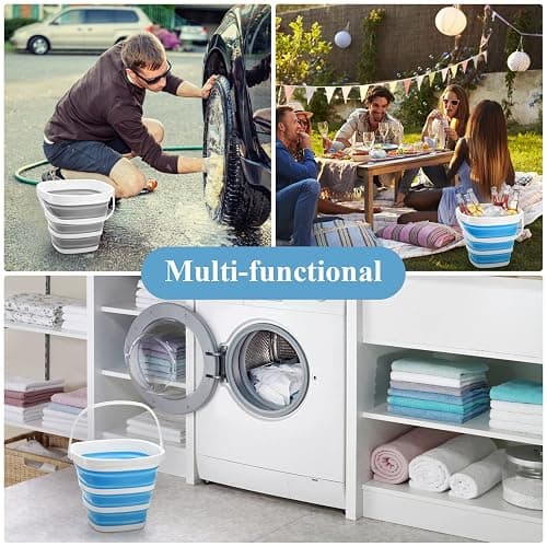 Fasmov 2 Pack Collapsible Plastic Bucket, Portable Cleaning Bucket with Handle, 2.6 Gallon (10L) Foldable Rectangular Tub for Hiking, Backpacking, Camping, Fishing, Car Wash, Gray & Blue thumbnail 8