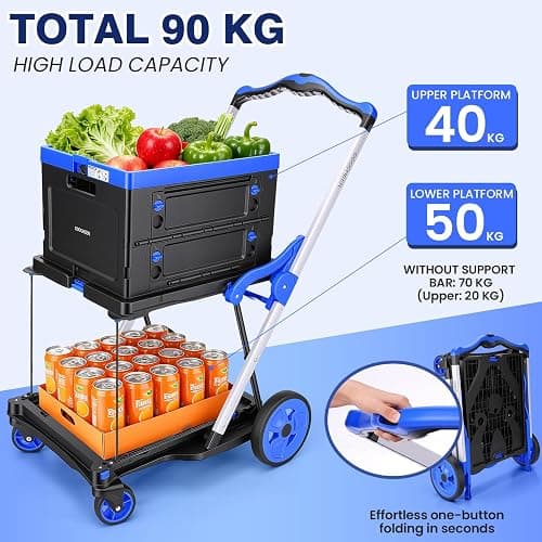 Collapsible Shopping Cart with Wheels Multi use Functional Collapsible Carts Mobile Folding Trolley, Collapsible Hand Truck and Dolly, Grocery Cart with Storage Crate Platform Hand Truck(Blue) thumbnail 3