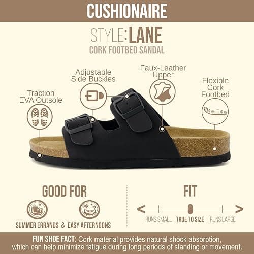 CUSHIONAIRE Lane Cork Footbed Womens Sandals Comfortable Double Buckle Slip On Sandals for Women with Arch Support and Classic Two Strap Design thumbnail 4