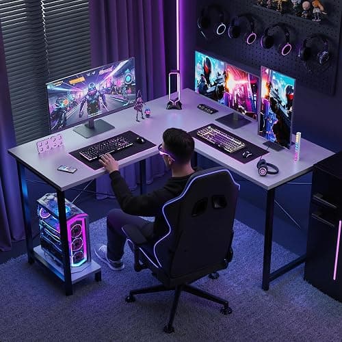 NEWBULIG 49.9 inch L Shaped Desk, Corner Computer Gaming Desk for Small Spaces, Small Desks for Bedroom with Reversible CPU Stand, Home Office Writing Table Bright White thumbnail 2