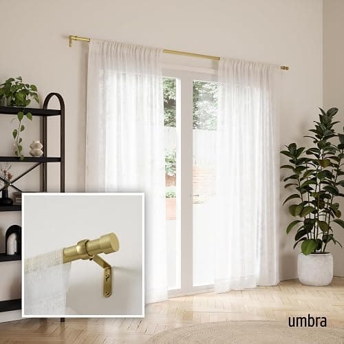 Umbra Cappa Curtain Rod – 1-Inch Drapery Rod Extends from 66 to 120 Inches, Includes 2 Matching Finials, Brackets & Hardware, Brass, 66 to 120-inches thumbnail 2