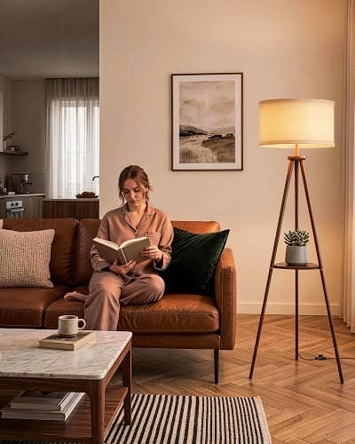 JACKYLED Tripod Floor Lamp with Shelves Mid Century Modern for Living Room | 3 Color Temperatures & RGB, Remote Control & Foot Switch, E26 Base, Bedroom, Reading Corner, Office, Party, LED Bulb Include thumbnail 7