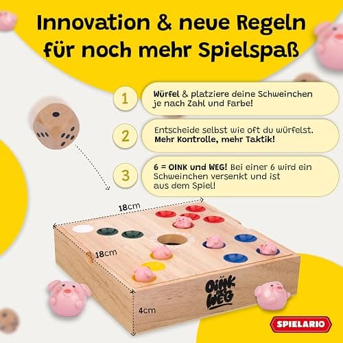 Spielario OINK und Weg | Schweinchen Spiel Holz | Das lustige Familienspiel für zwischendurch | Big Hole Schweinchenspiel | Mehr Spannung durch taktisches Würfeln | Schweine Spiel als Geschenk thumbnail 4